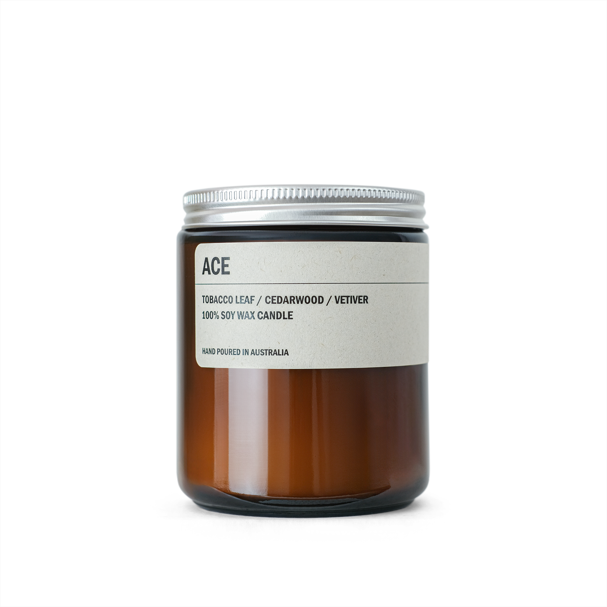 ACE: Tobacco Leaf / Cedarwood / Vetiver Small Amber Candle 250g