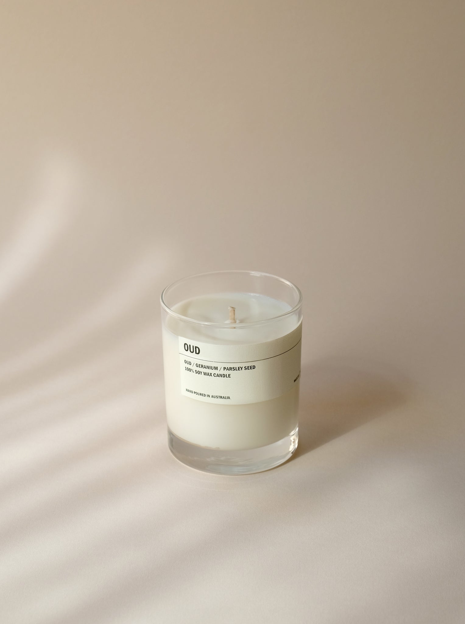 OUD: Oud Wood / Geranium / Parsley Seed Clear Candle 300g